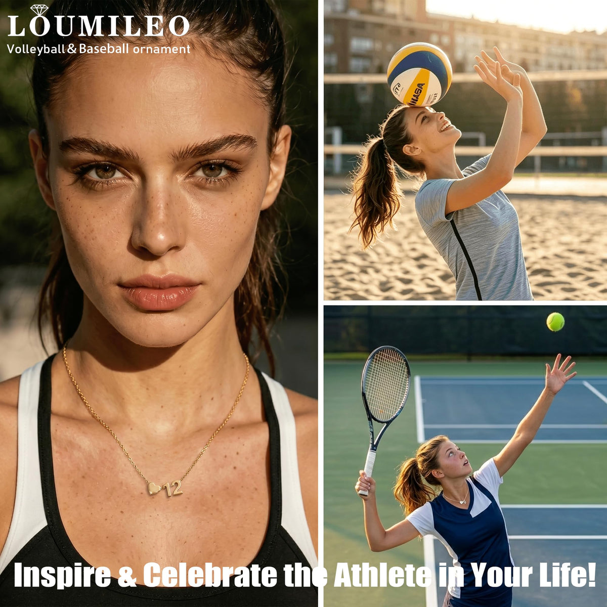 Softball/Soccer/Volleyball/Basketball/Tennis Necklace for Women S925 Sterling Silver/14k Gold Plated Heart Number Pendant Necklaces for Women Jewelry Gift for Sister Friends Daughter Mom