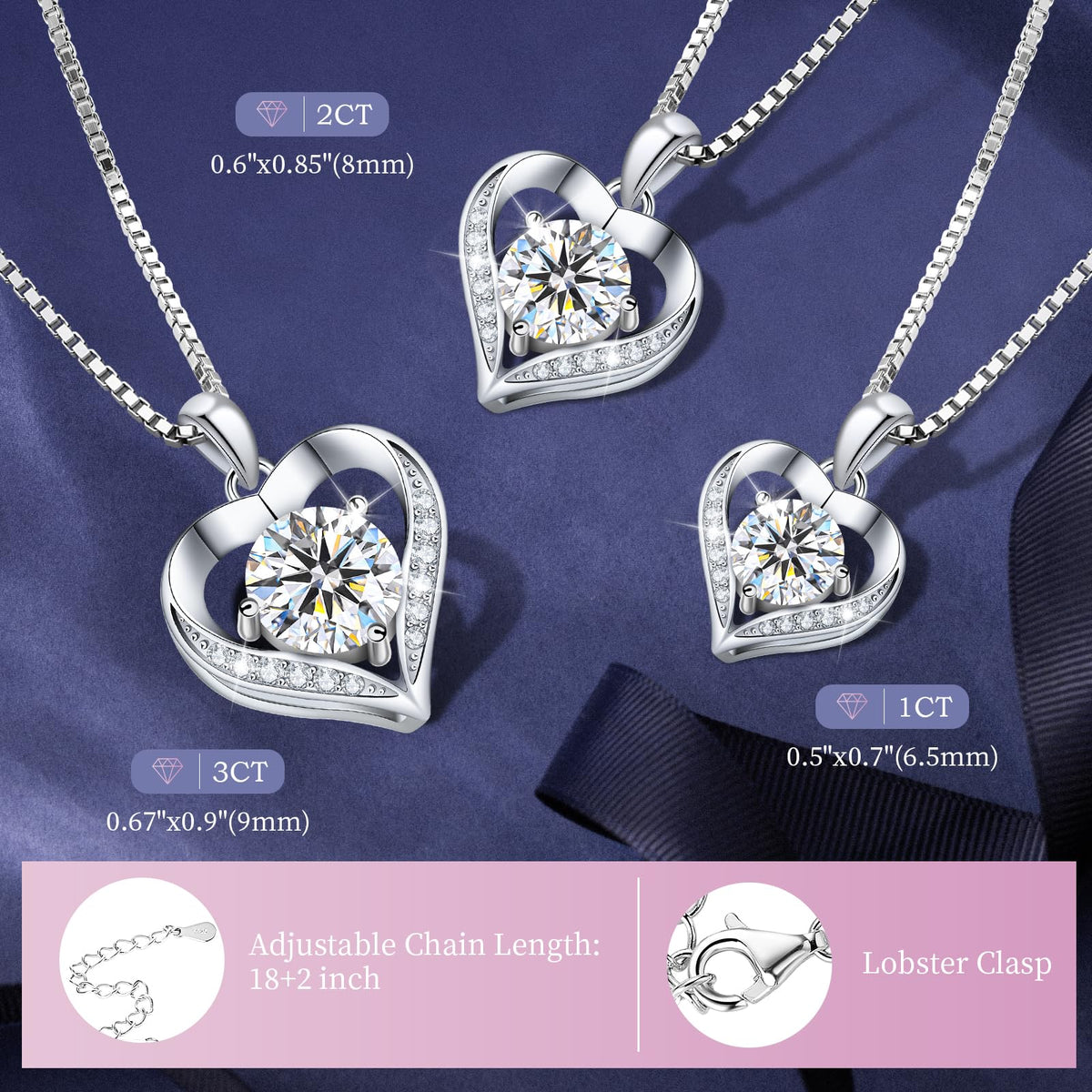 Luxury Moissanite Heart Necklace for Women – 925 Sterling Silver Heart Pendant, Sparkling Jewelry Gift for Wife, Girlfriend, Mom & Daughter