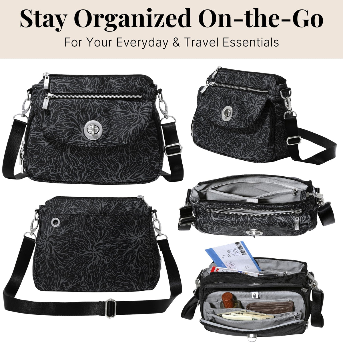 Baggallini Calais Crossbody Bags for Women 10x7 Lightweight Water-Resistant Travel Purse, RFID & Interior Organization
