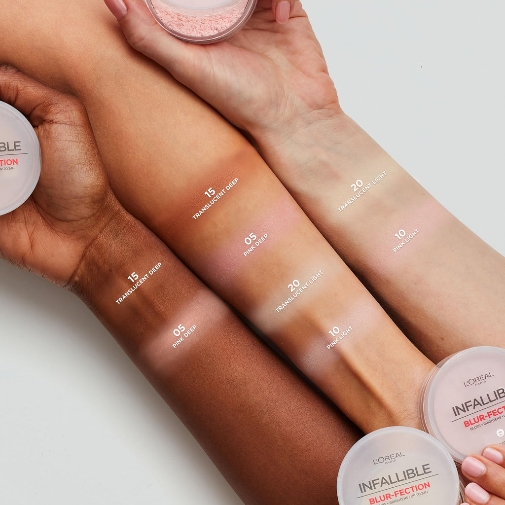L'Oreal Paris Infallible Blur-fection Longwear Loose Setting Powder, Blurring Face Powder With Up to 24HRs of Wear, Brightening Light Pink, 1 Kit