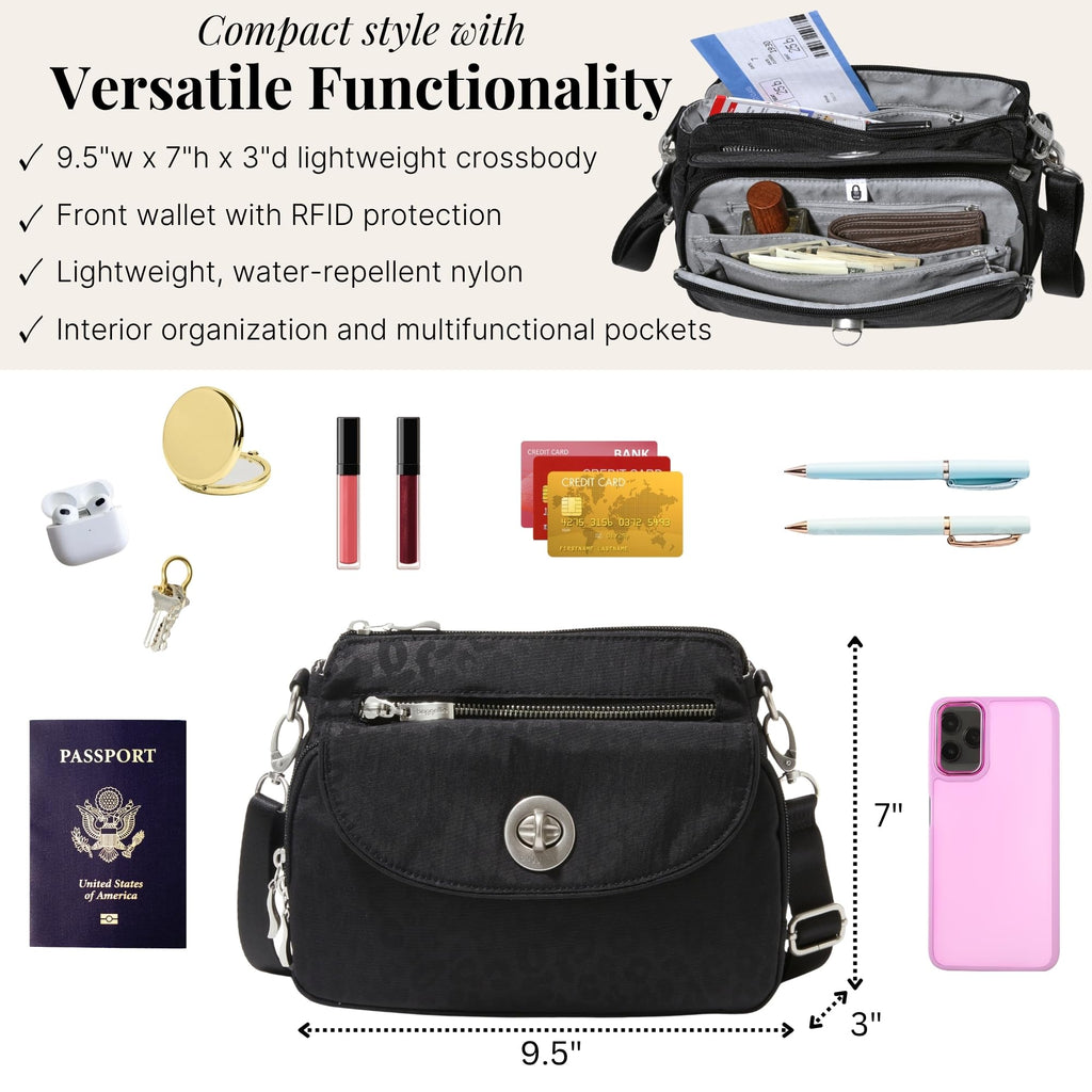 Baggallini Calais Crossbody Bags for Women 10x7 Lightweight Water-Resistant Travel Purse, RFID & Interior Organization