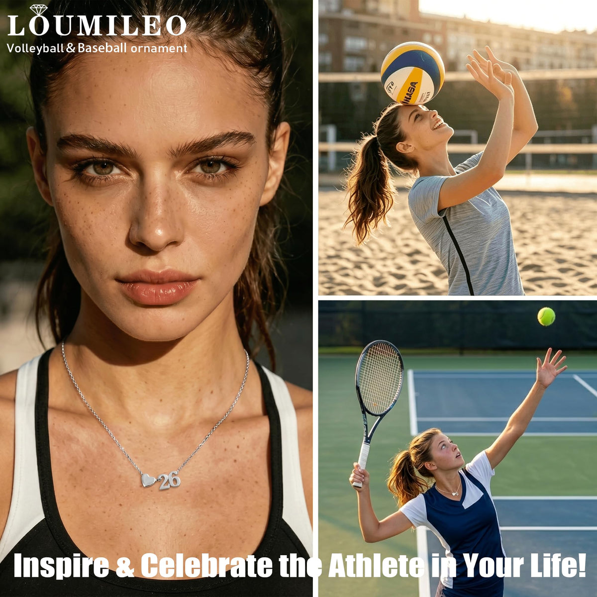 Softball/Soccer/Volleyball/Basketball/Tennis Necklace for Women S925 Sterling Silver/14k Gold Plated Heart Number Pendant Necklaces for Women Jewelry Gift for Sister Friends Daughter Mom