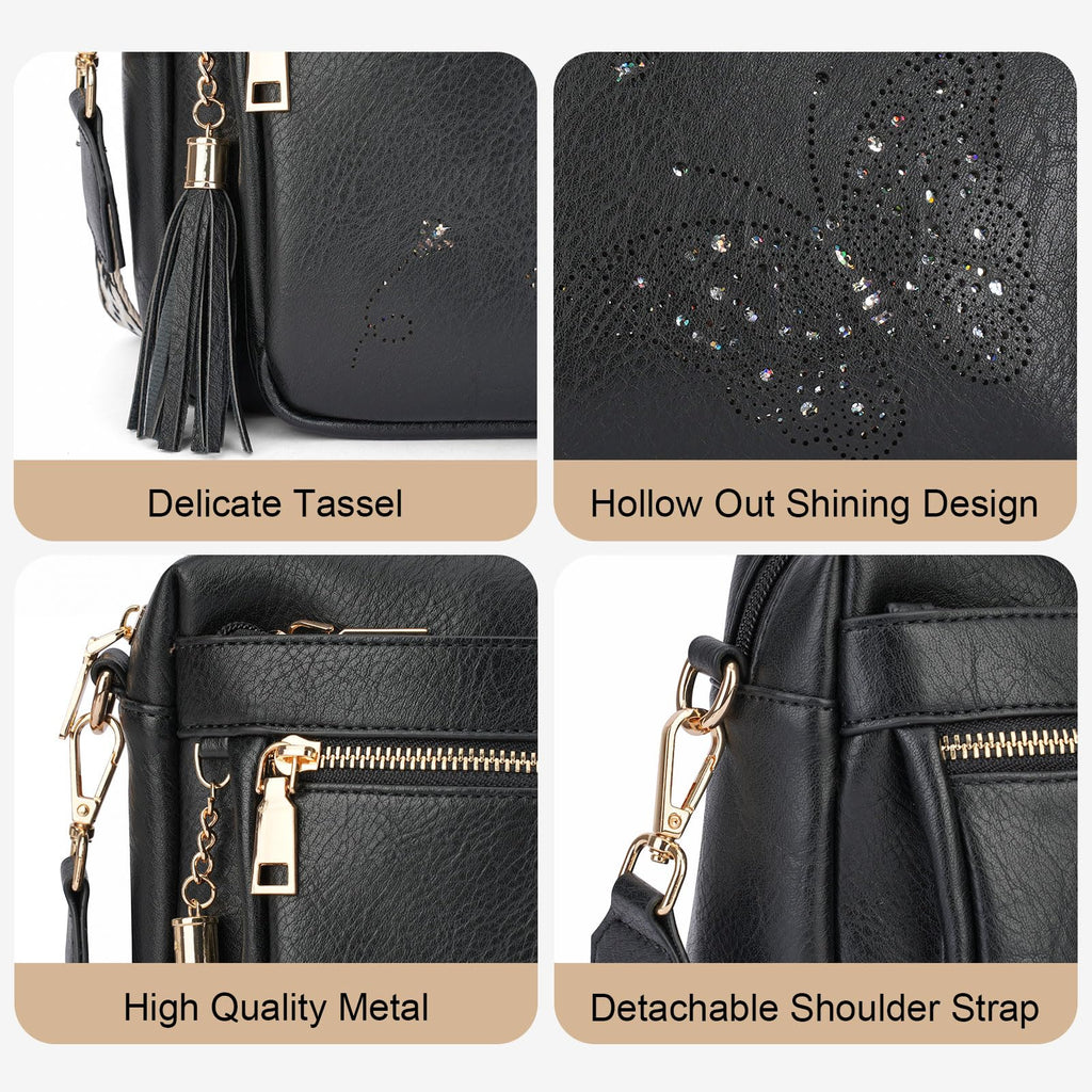 KITEVIUN Crossbody Bags for Women Trendy Leather Crossbody Purse Shoulder Handbags Butterfly Design