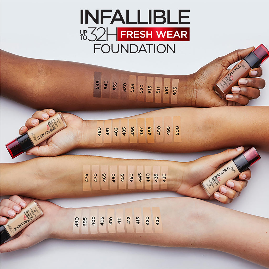 L'Oreal Paris Makeup Infallible Up to 32 Hour Fresh Wear Lightweight Foundation, 405 Porcelain, 1 Fl Oz, Packaging May Vary