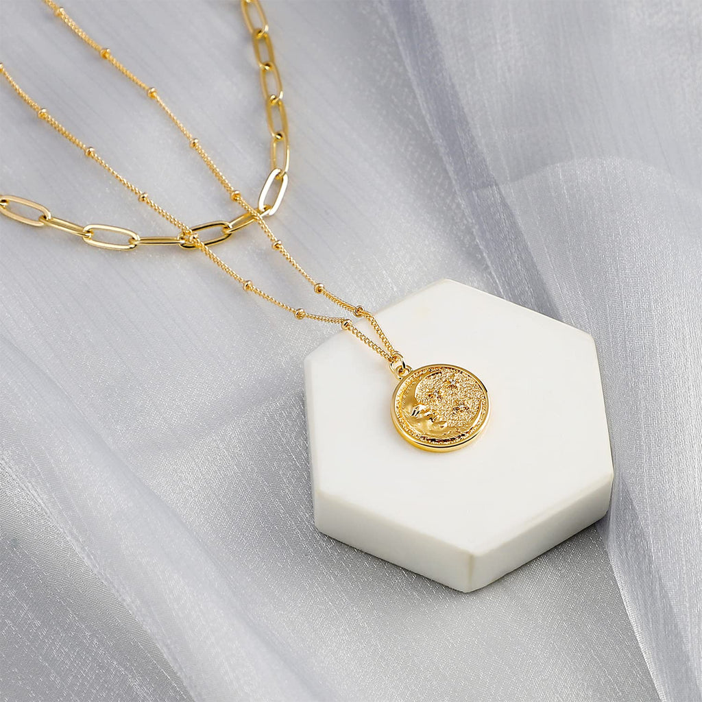 MEVECCO Layered Heart Necklace Pendant Handmade 18k Gold Plated Dainty Gold Choker Arrow Bar Layering Long Necklace for Women