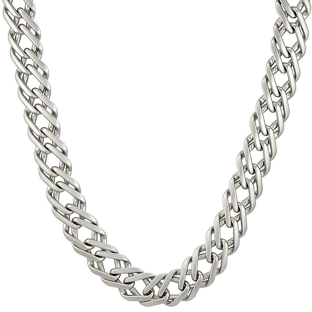 UNCLE LOL Premium Silver Cuban Link Chain Necklace – Tarnish-Resistant Stainless Steel