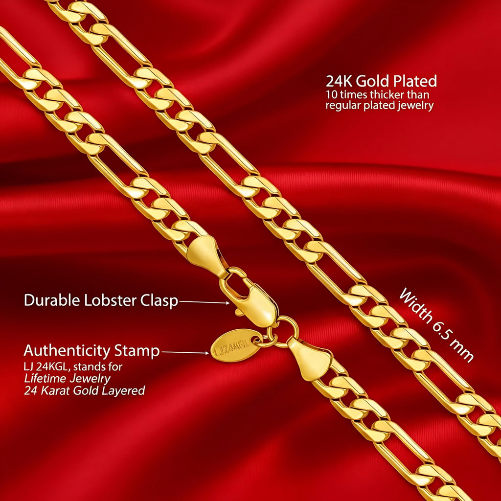 Premium 18K Gold-Plated Figaro Chain Necklace – Stainless Steel | Waterproof & Tarnish Resistant