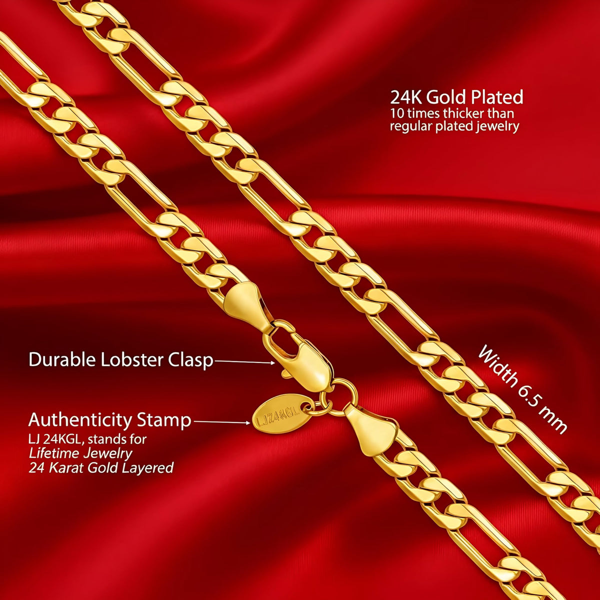Premium 18K Gold-Plated Figaro Chain Necklace – Stainless Steel | Waterproof & Tarnish Resistant