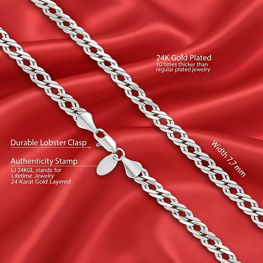 UNCLE LOL Premium Silver Cuban Link Chain Necklace – Tarnish-Resistant Stainless Steel