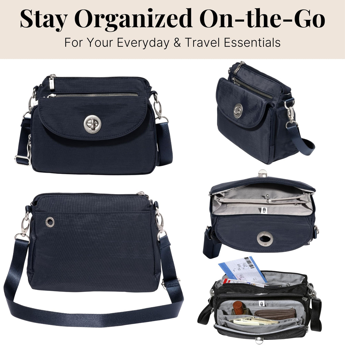 Baggallini Calais Crossbody Bags for Women 10x7 Lightweight Water-Resistant Travel Purse, RFID & Interior Organization