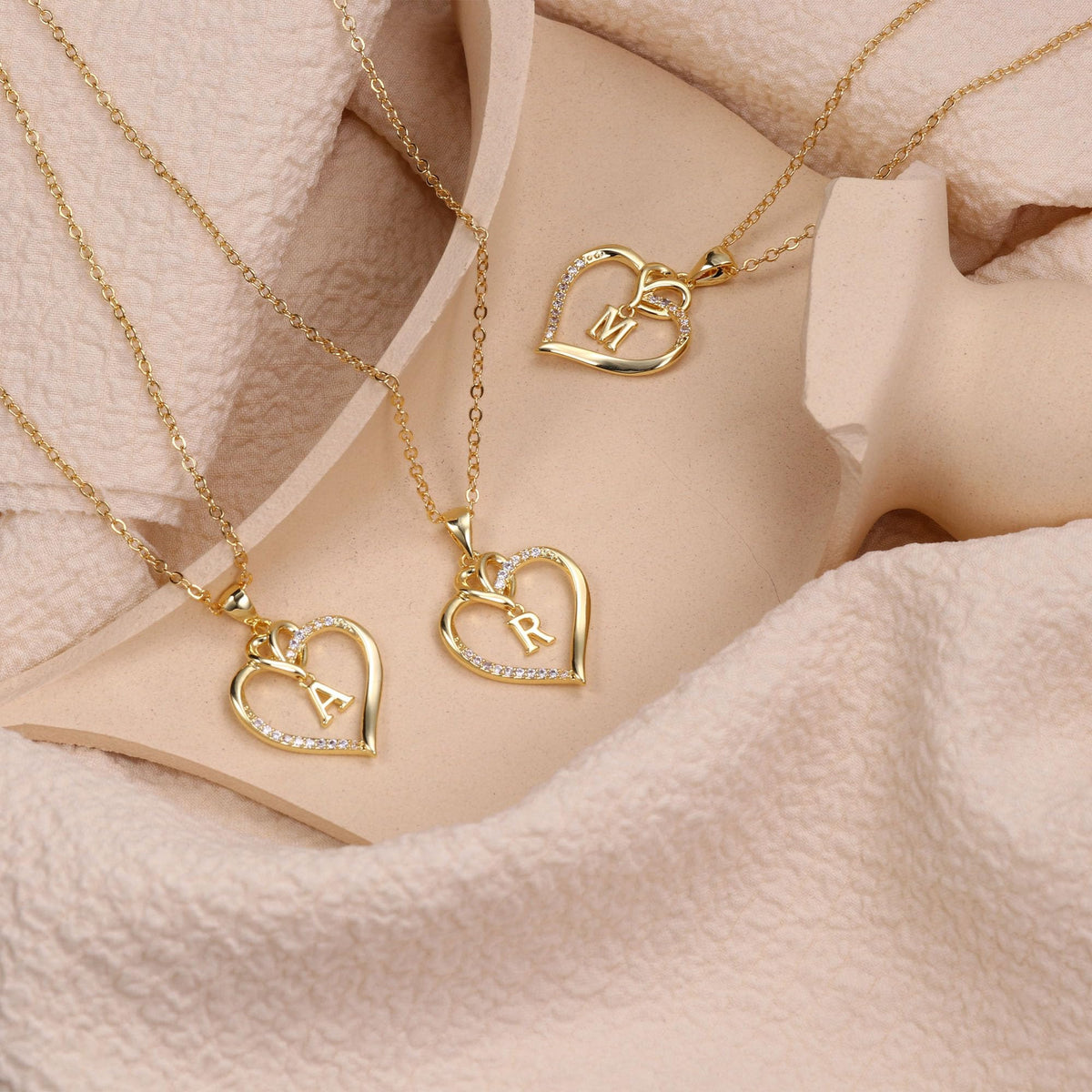 STORUP Heart Initial Necklaces for Women Girls, 14K-Gold-Plated Initial A-Z Heart Necklaces for Teen Girl Jewelry Birthday Gifts for Girls Women Her Wife Mom