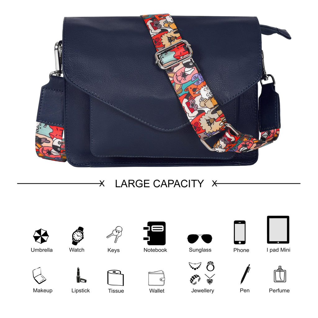 Leather Flapover Crossbody Handbag Purse for Women with Adjustable Strap & Overflap Snap Closure Tote/Bag