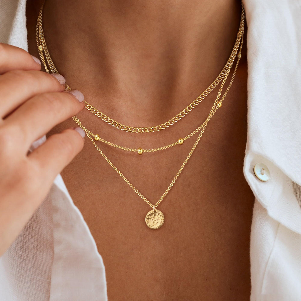 Layered Necklaces for Women, Dainty 14K Gold Plated Circle Peadant Chain Necklace Set Simple Paperclip Stacked Necklaces for Women Trendy Gold Jewelry