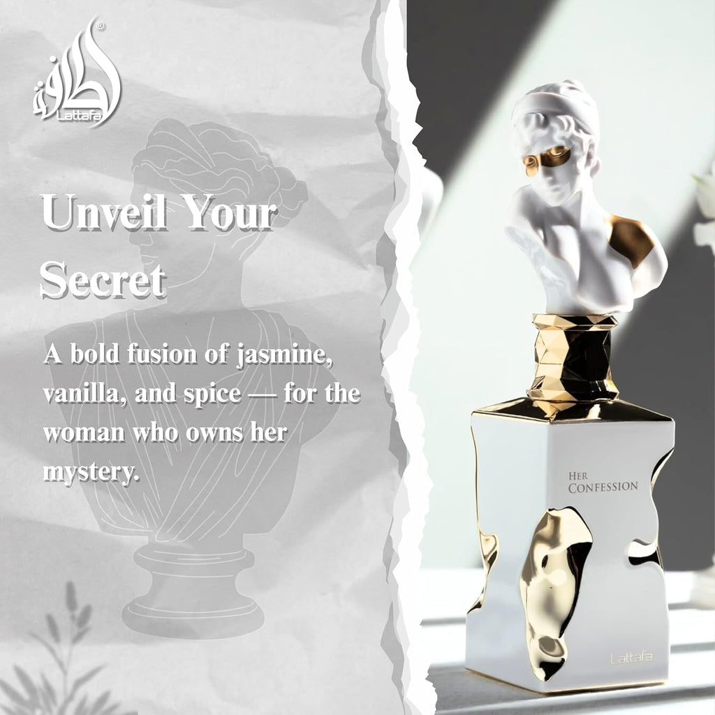 Lattafa Her Confession - Vanilla, Floral, Amber, Musk - Eau de Parfum Long-Lasting Fragrance for Women, 3.40 Ounce / 100 ml