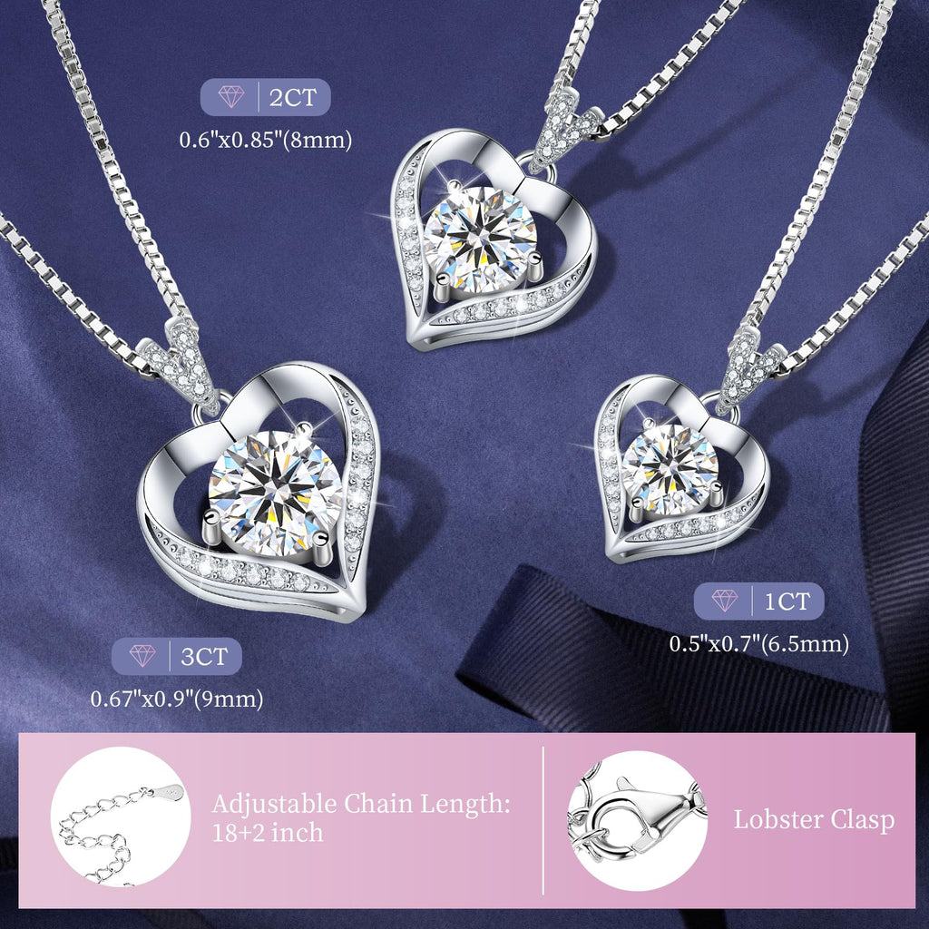 Luxury Moissanite Heart Necklace for Women – 925 Sterling Silver Heart Pendant, Sparkling Jewelry Gift for Wife, Girlfriend, Mom & Daughter