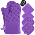 KEGOUU Oven Mitts and Pot Holders 6pcs Set, Kitchen Oven Glove High Heat Resistant 500 Degree Extra Long Oven Mitts and Potholder with Non-Slip Silicone Surface for Cooking (Gray)