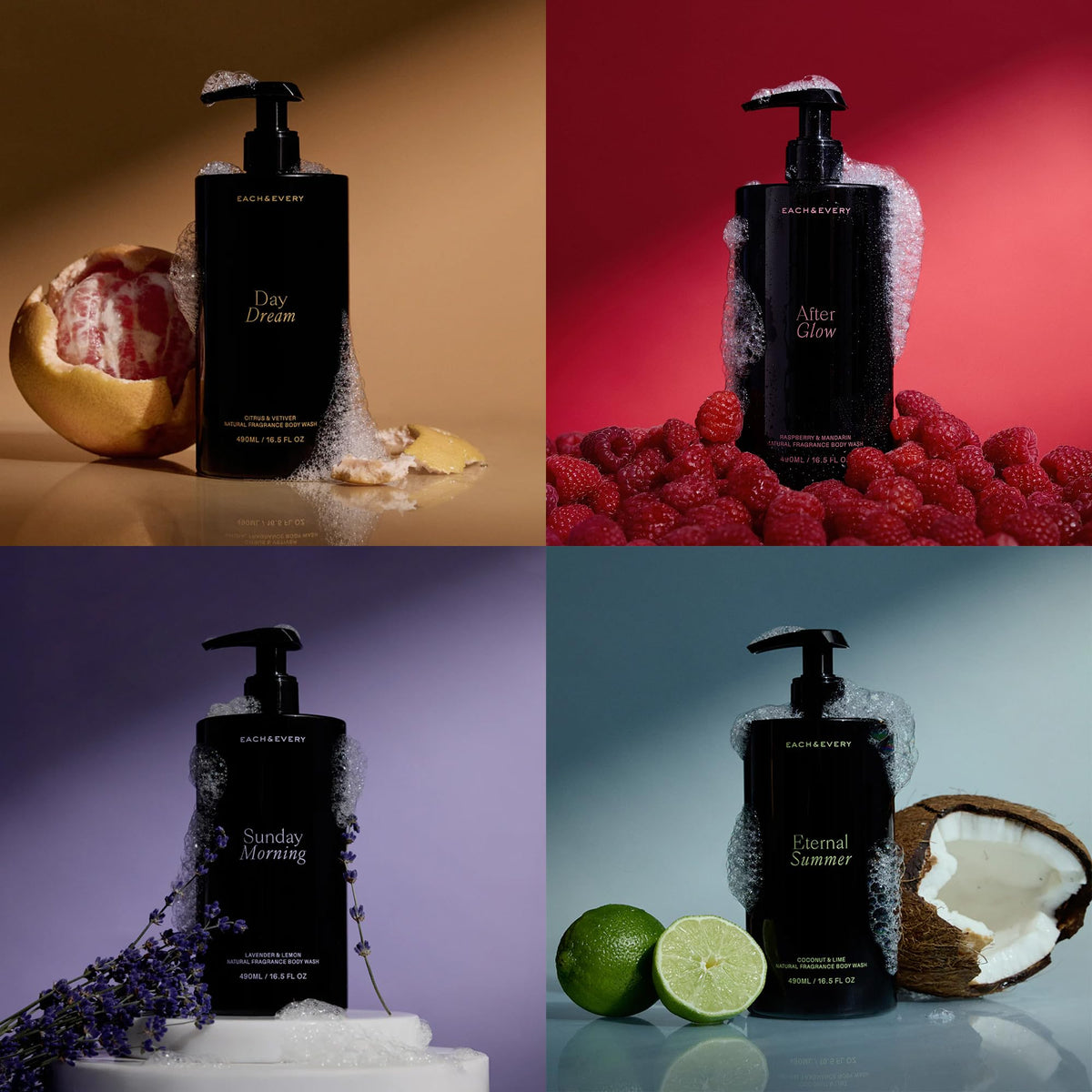 Each & Every Body Wash for Women and Men - Skin Feels Hydrated, Smooth & Soft - Ceramides, Lactic Acid AHA & Moringa Oil - 100% Natural Fragrance Gel - Eternal Summer, Coconut & Lime - 16.5 Fl Oz