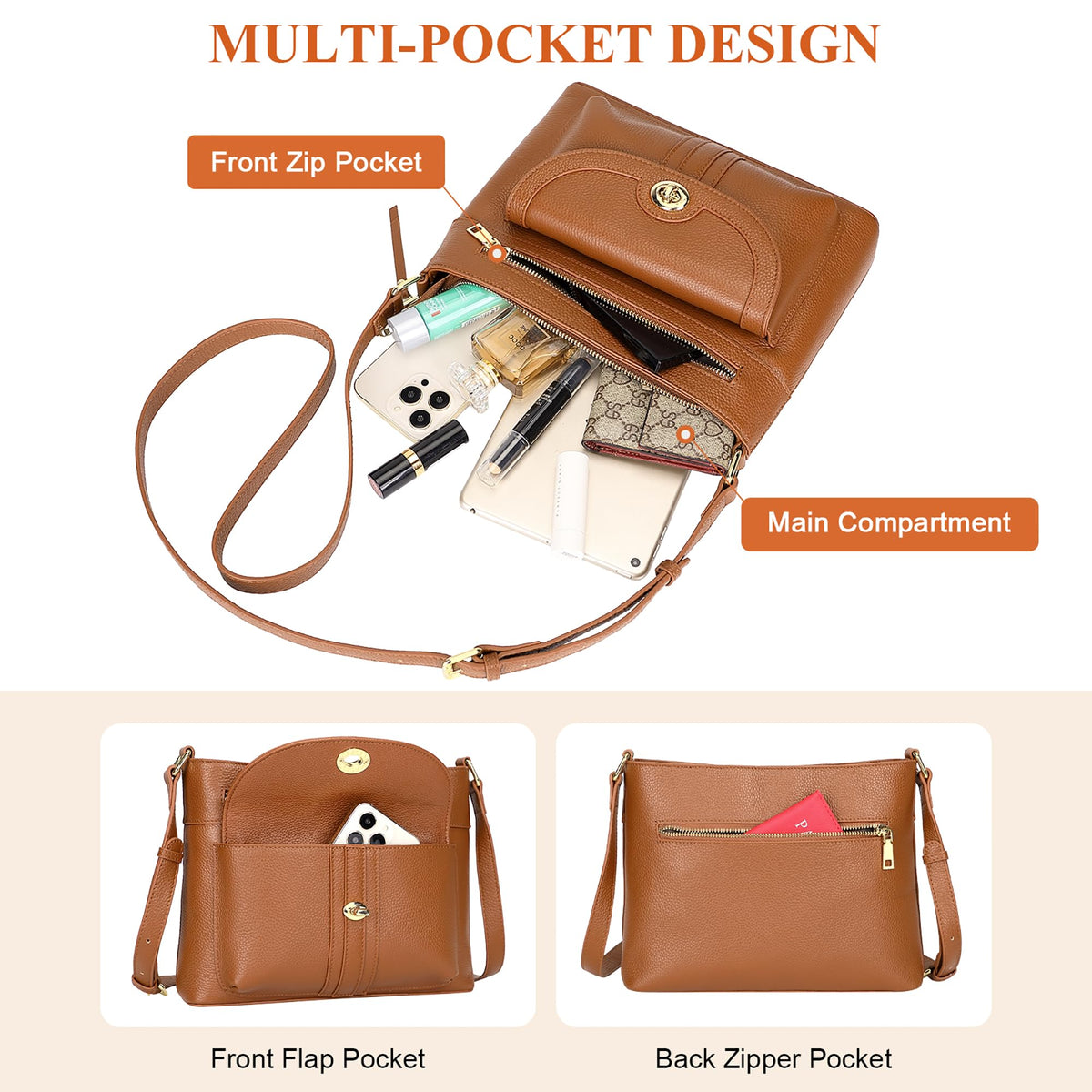 Over Earth Genuine Leather Crossbody Bags for Women Trendy Purses and Ladies Shoulder Handbags