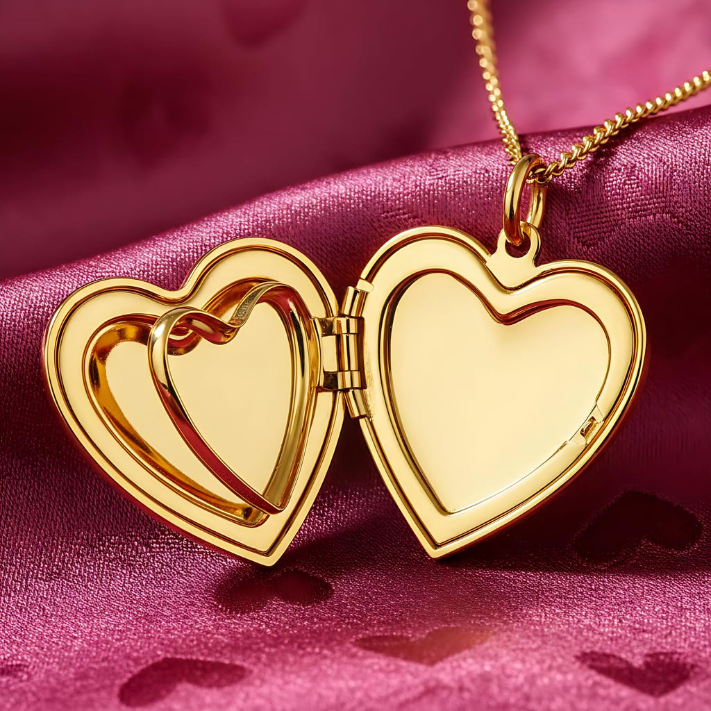UNCLE LOL Vintage Silver Heart Locket Necklace – Engraved Photo Pendant for Women