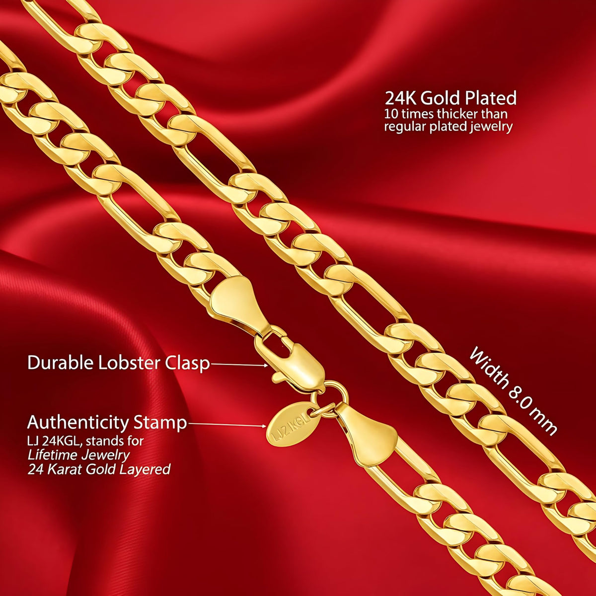 Premium 18K Gold-Plated Figaro Chain Necklace – Stainless Steel | Waterproof & Tarnish Resistant