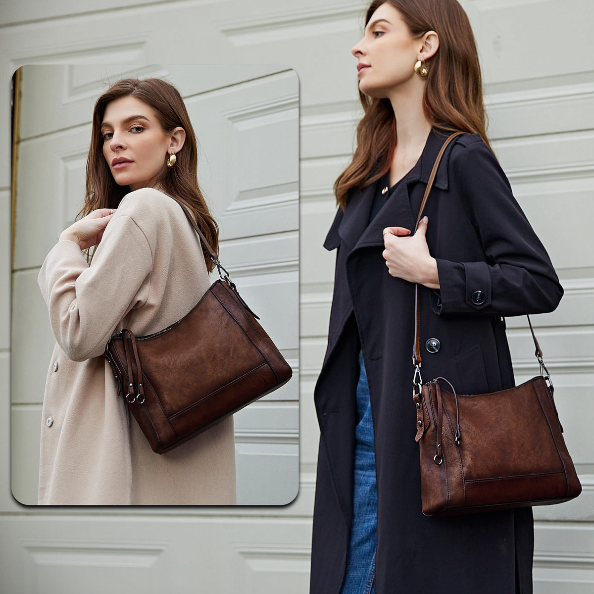 Iswee Leather Crossbody Bags for Women Shoulder Purse Medium Hobo Genuine Leather Satchel Purses and Handbags