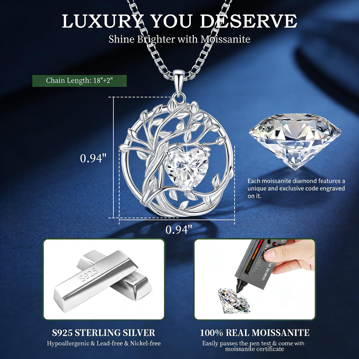 Luxury Moissanite Heart Necklace for Women – 925 Sterling Silver Heart Pendant, Sparkling Jewelry Gift for Wife, Girlfriend, Mom & Daughter