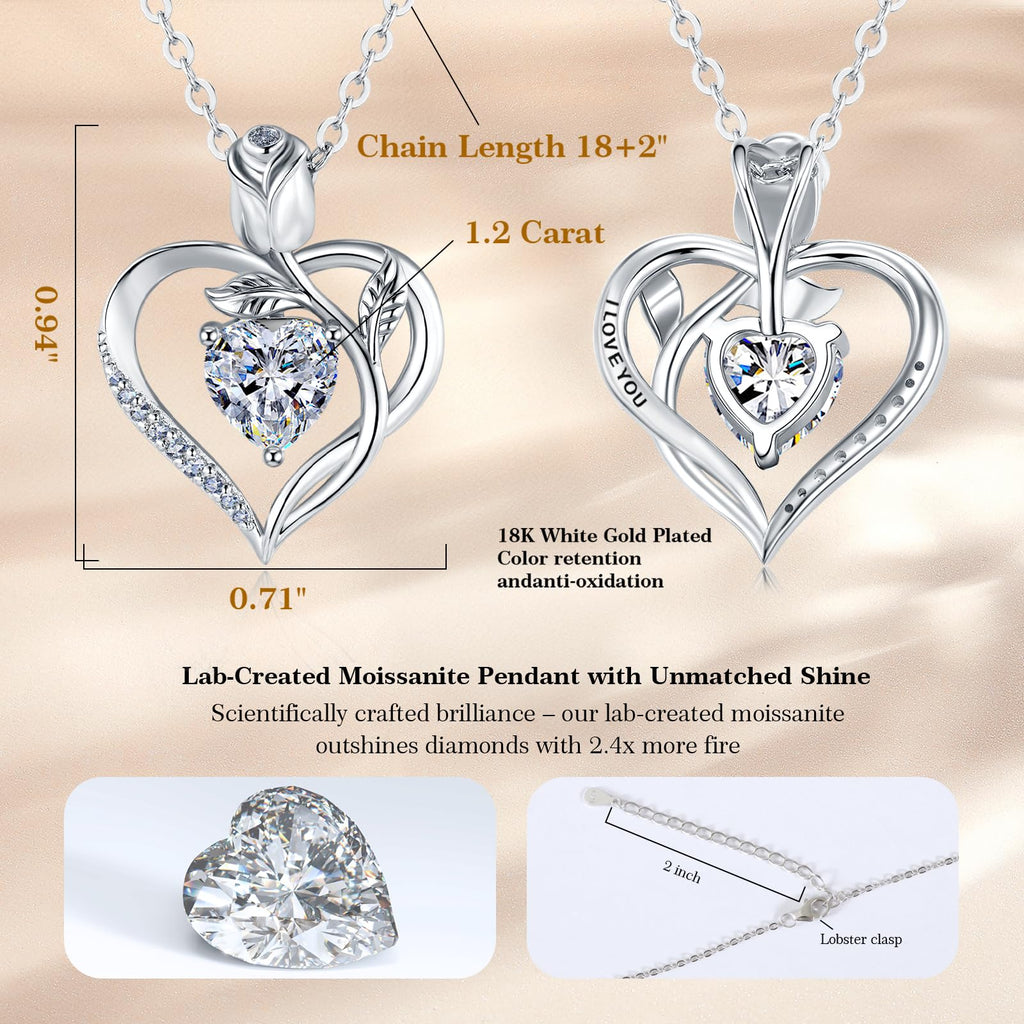 Women's Heart Pendant Necklace – 1.2CT Moissanite or Lab-Grown Sapphire, Ruby & Emerald