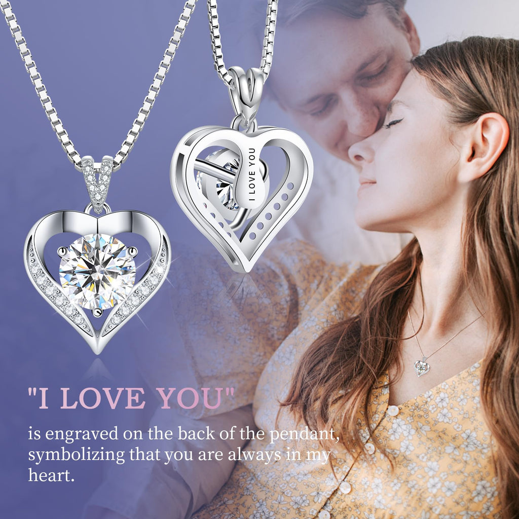 Luxury Moissanite Heart Necklace for Women – 925 Sterling Silver Heart Pendant, Sparkling Jewelry Gift for Wife, Girlfriend, Mom & Daughter