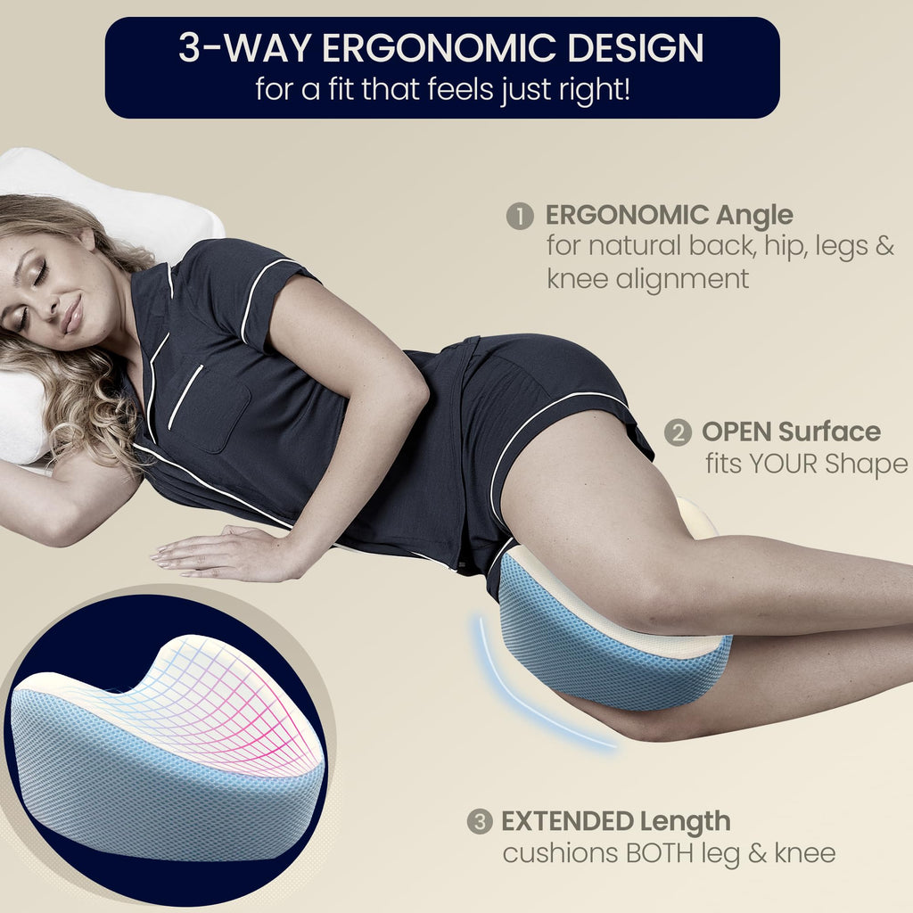 Contour Legacy Cool Leg & Knee Foam Support Pillow for Side Sleepers Soothing Relief for Back, Hips, Knees, Joints, Nerves & Muscles