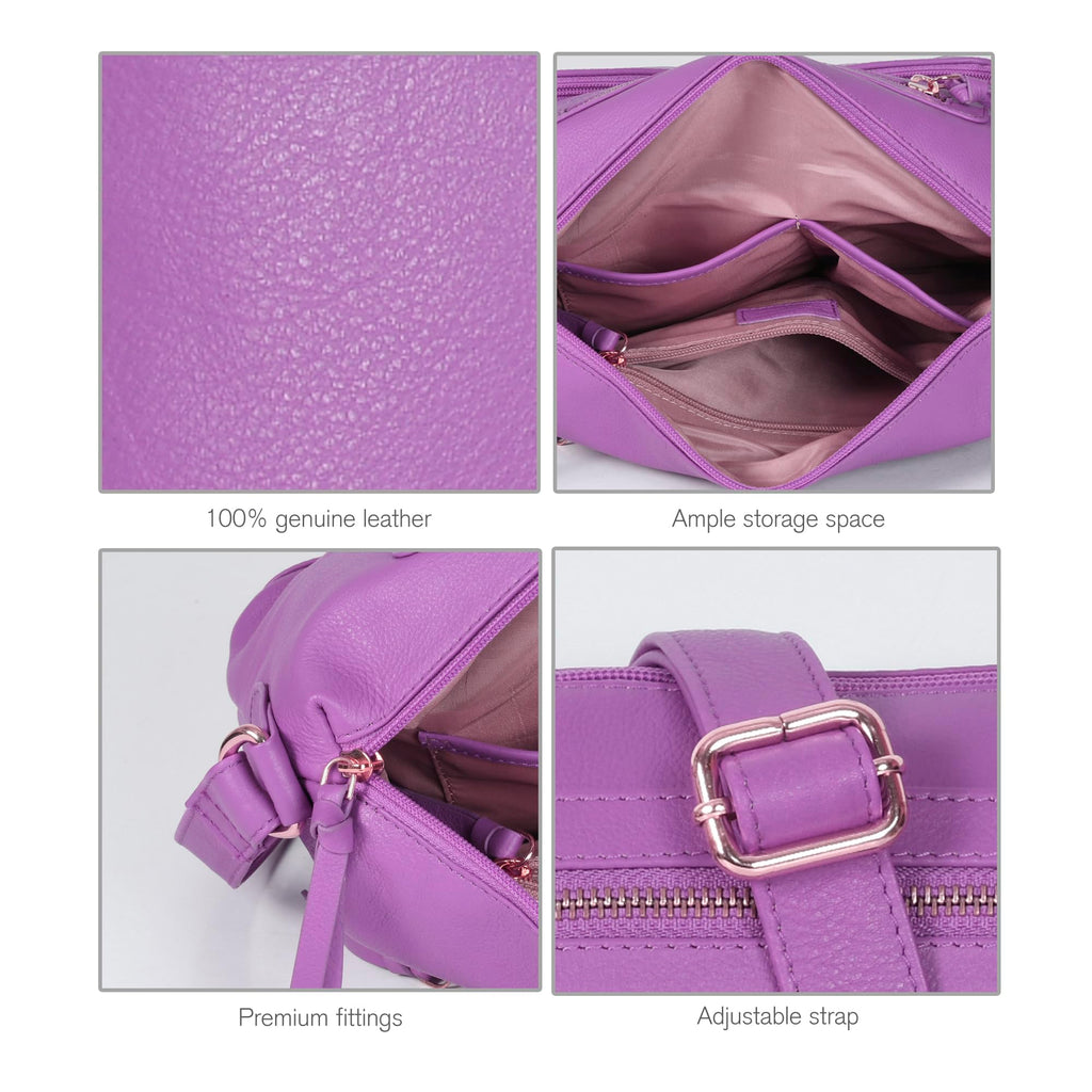 Oak Leathers Women's Crossbody Bag - Genuine Leather Crossover Shoulder Purse With Adjustable Sling Strap - Medium Size
