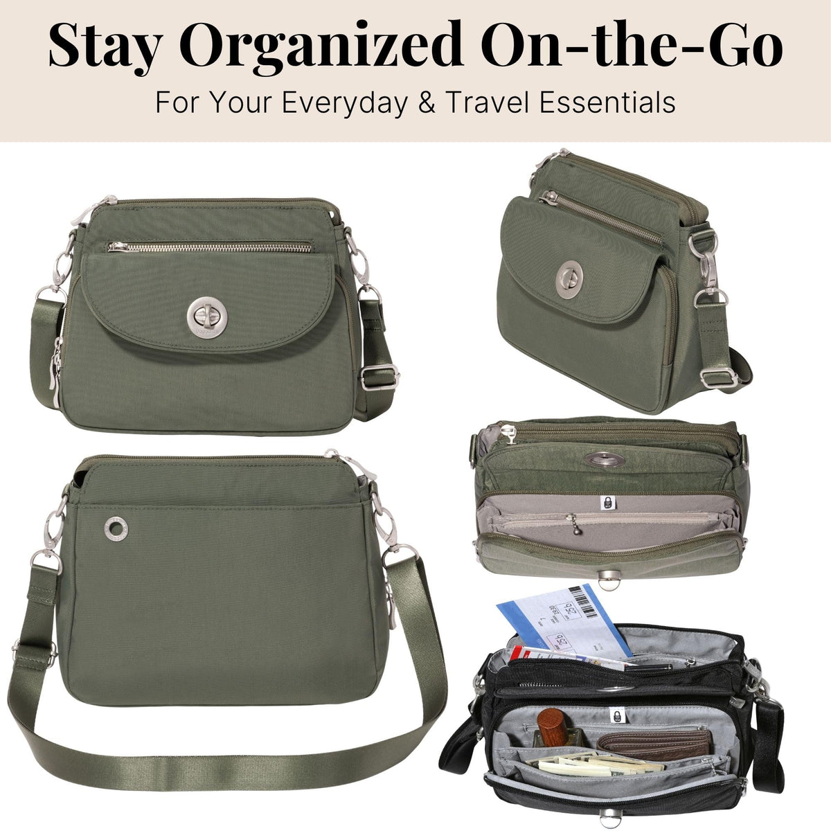 Baggallini Calais Crossbody Bags for Women 10x7 Lightweight Water-Resistant Travel Purse, RFID & Interior Organization