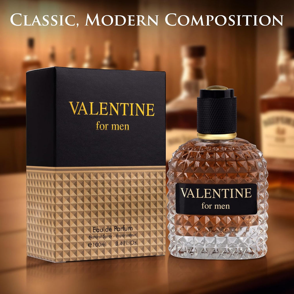 URBAN COLLECTION Valentine for Men Eau De Parfum- Top Notes of Woody & Outdoor - Middle Scent of Roasted Coffee Bean, Chocolate & Hazelnut - Free of Paraben - Elegant 100ml Bottle, Men Parume