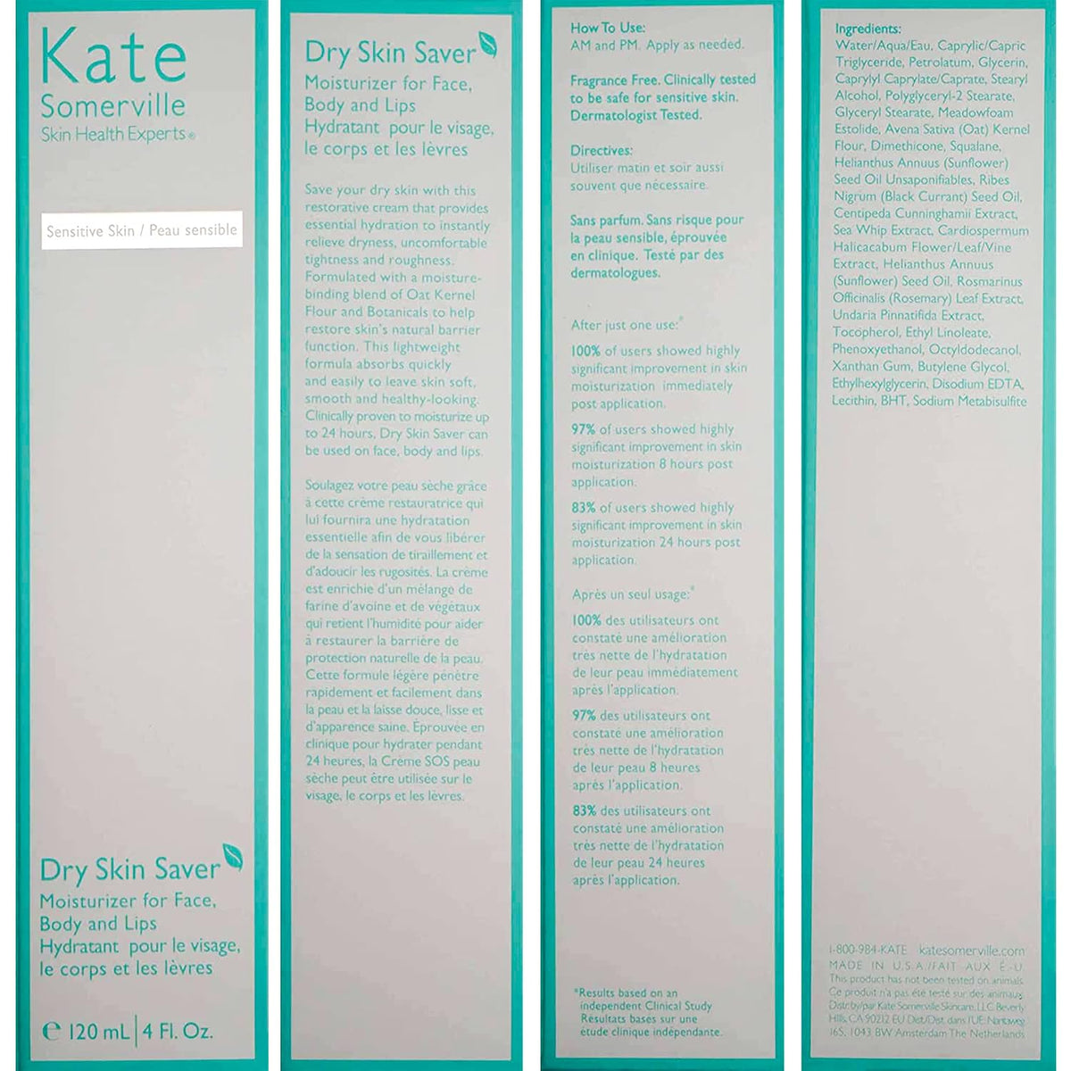 Kate Somerville Dry Skin Saver – Eczema Therapy Cream, Soothing, Hydrating Face and Body Lotion for Sensitive Skin, 4 Fl Oz