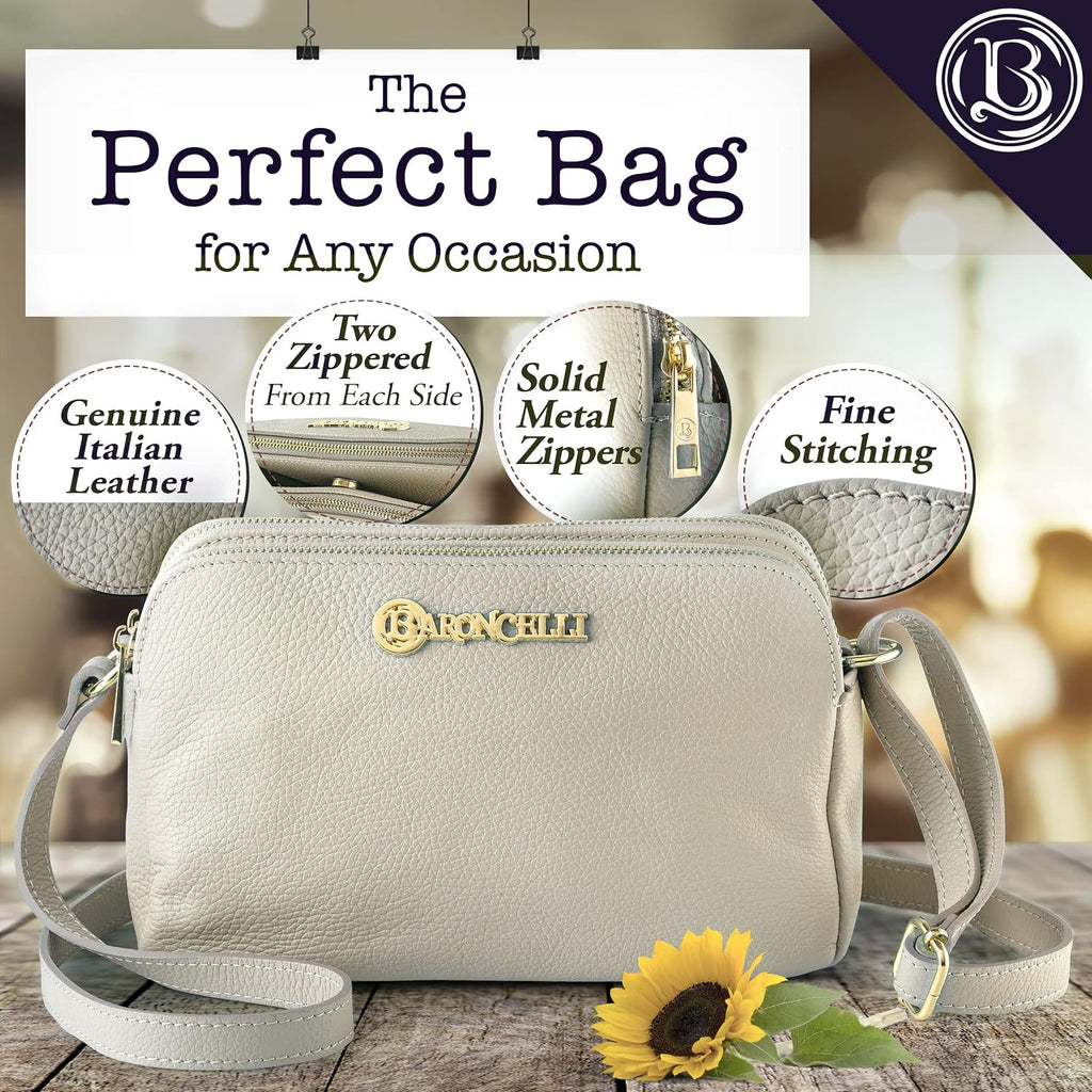 Baroncelli Crossbody Bag Made in Italy with Long Stripe Genuine Italian Soft Leather