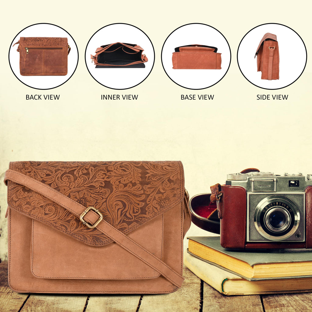 Leather Flapover Crossbody Handbag Purse for Women with Adjustable Strap & Overflap Snap Closure Tote/Bag