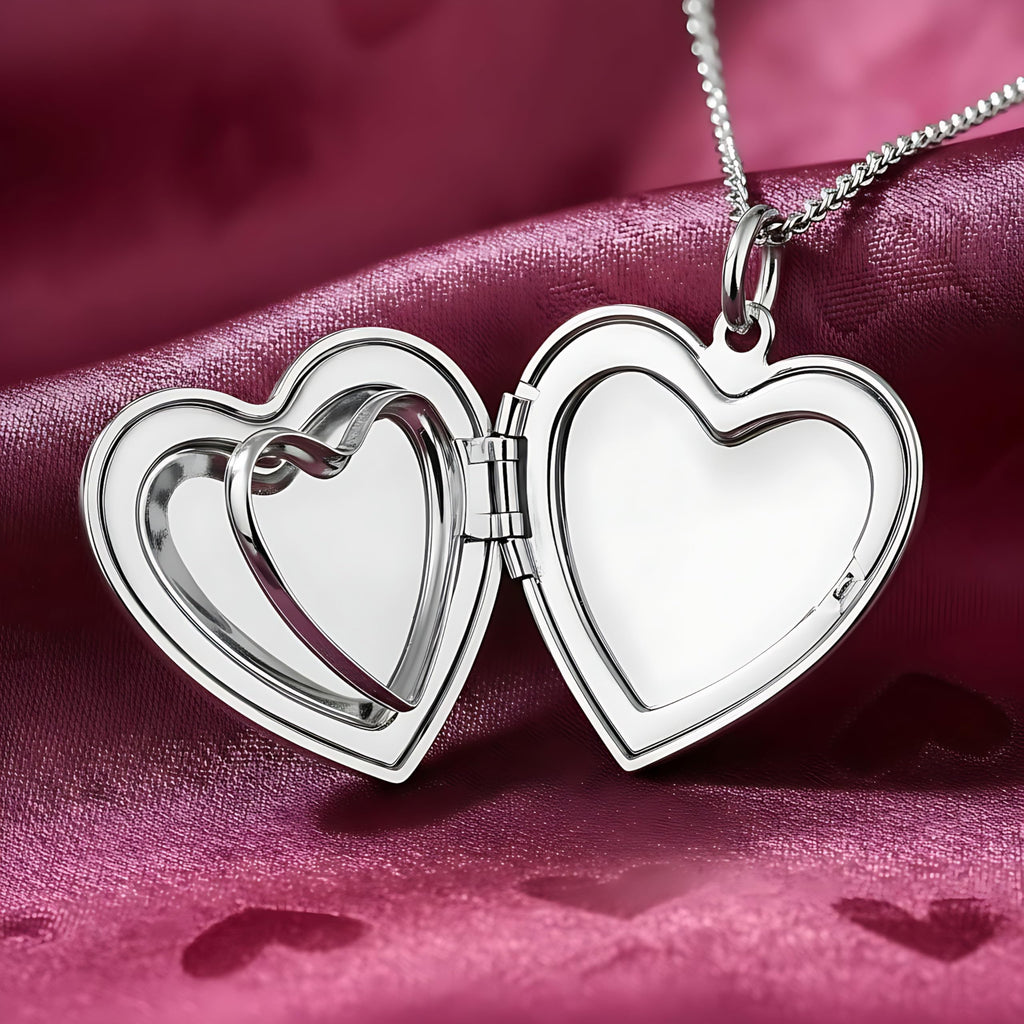 UNCLE LOL Vintage Silver Heart Locket Necklace – Engraved Photo Pendant for Women