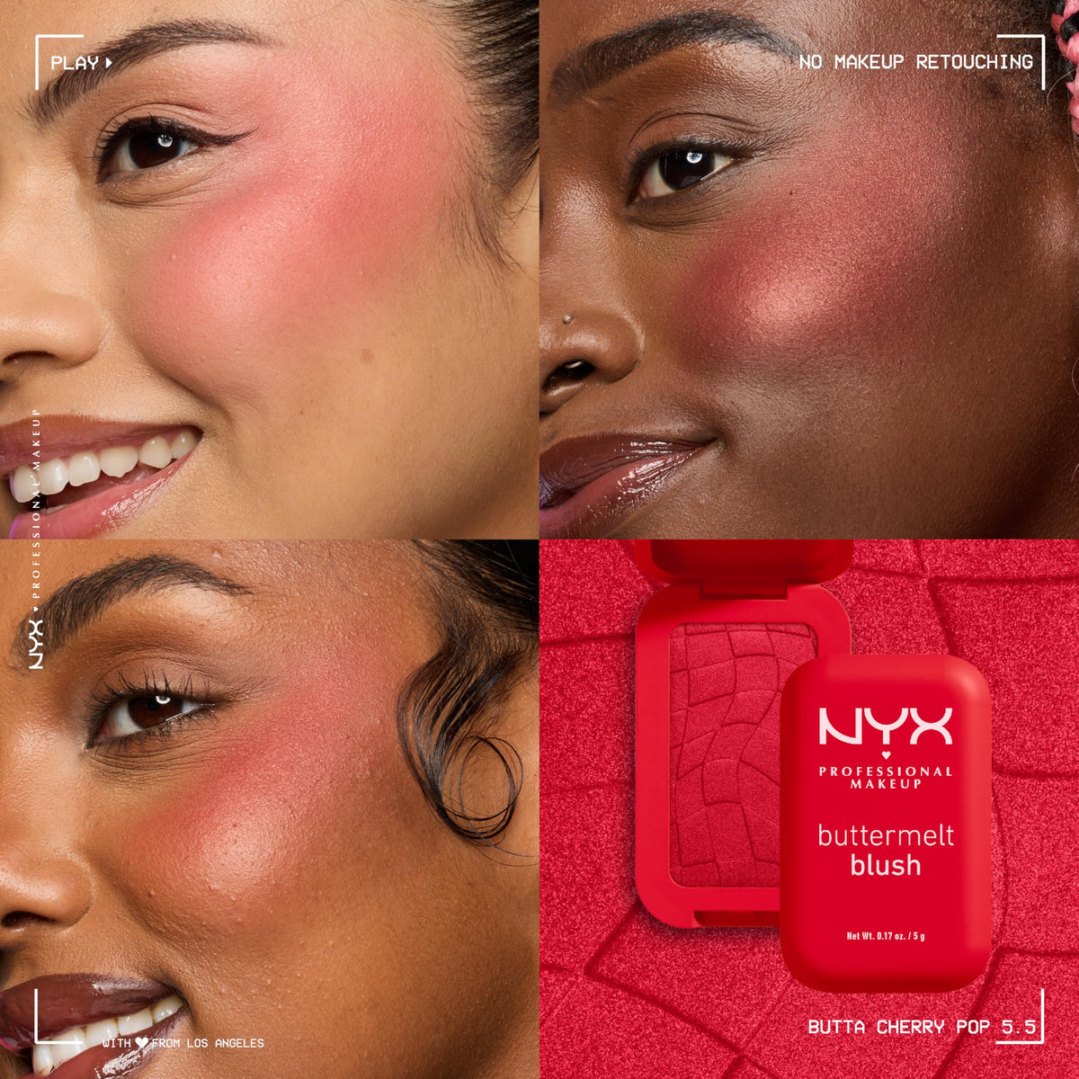 NYX PROFESSIONAL MAKEUP Buttermelt Powder Blush, Fade and Transfer-Resistant Blush, Up to 12HR Make Up Wear, Vegan Formula - For The Butta