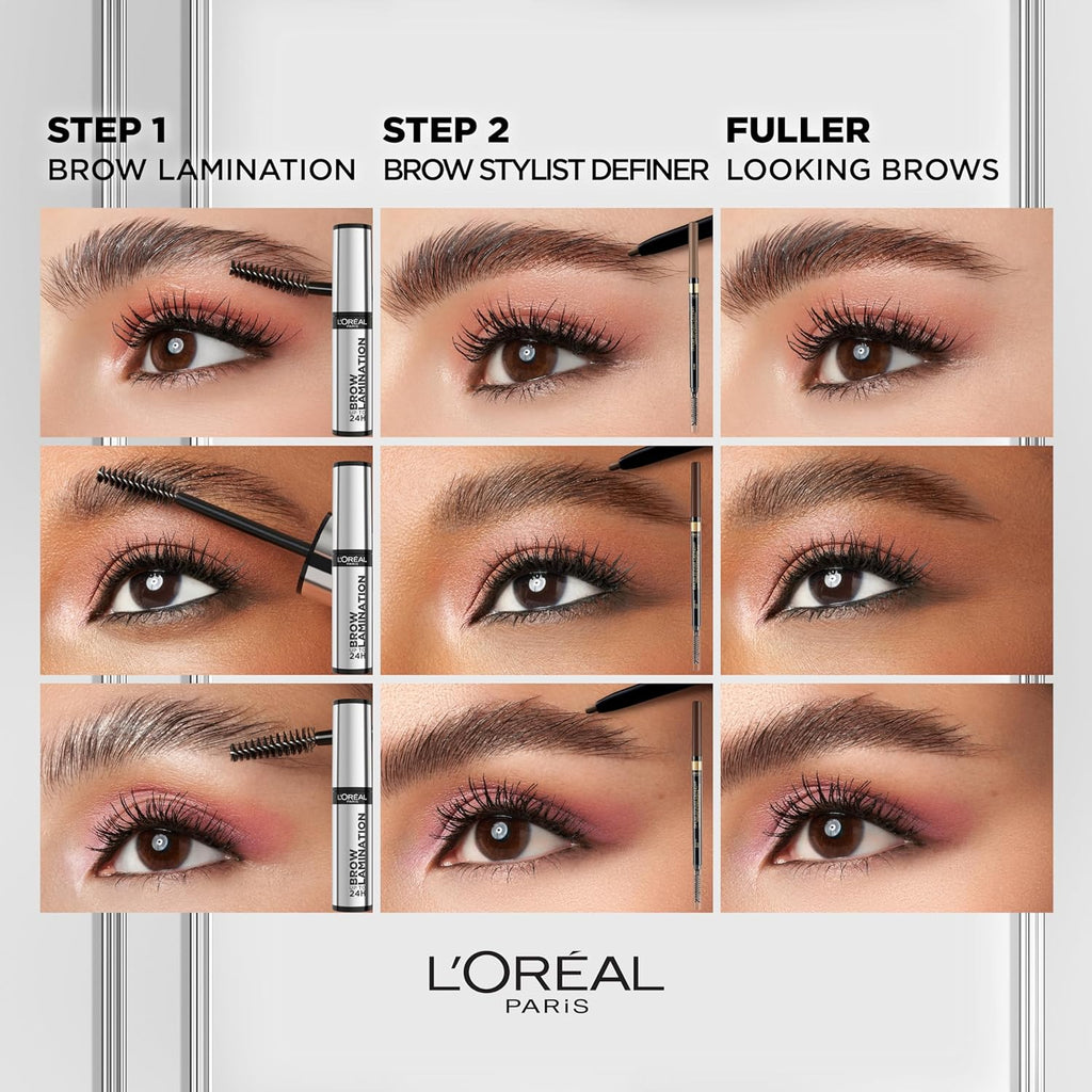L'Oreal Paris Infallible Up To 24H Wear Brow Lamination, Water-Resistant Longwear Eyebrow Gel Make Up, Clear/Transparent, 0.16 Fl Oz