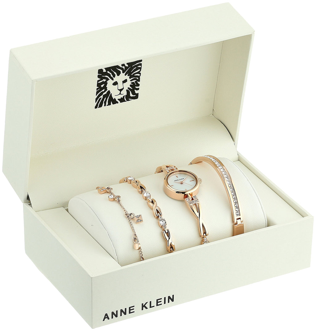 Anne Klein Women's Premium Crystal Accented Silver-Tone Watch and Bracelet Set