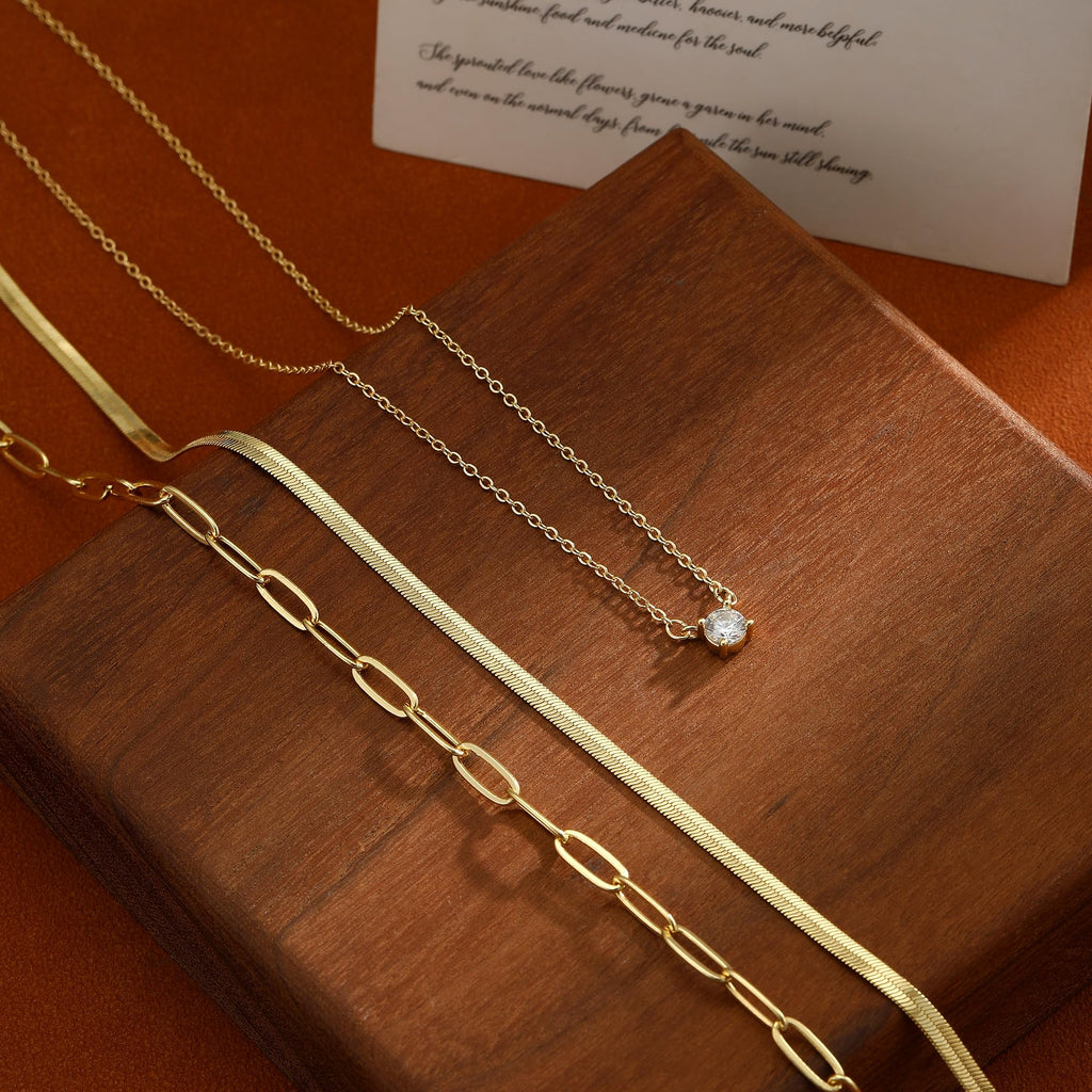 Coshilta Layered Gold Necklaces for Women, 14K Plated Gold Sterling Silver Plated Dainty Pendant Necklace Set with Cubic Zirconia,Stackable Chain Choker,Trendy Personalized Jewelry Gift Non Tarnish