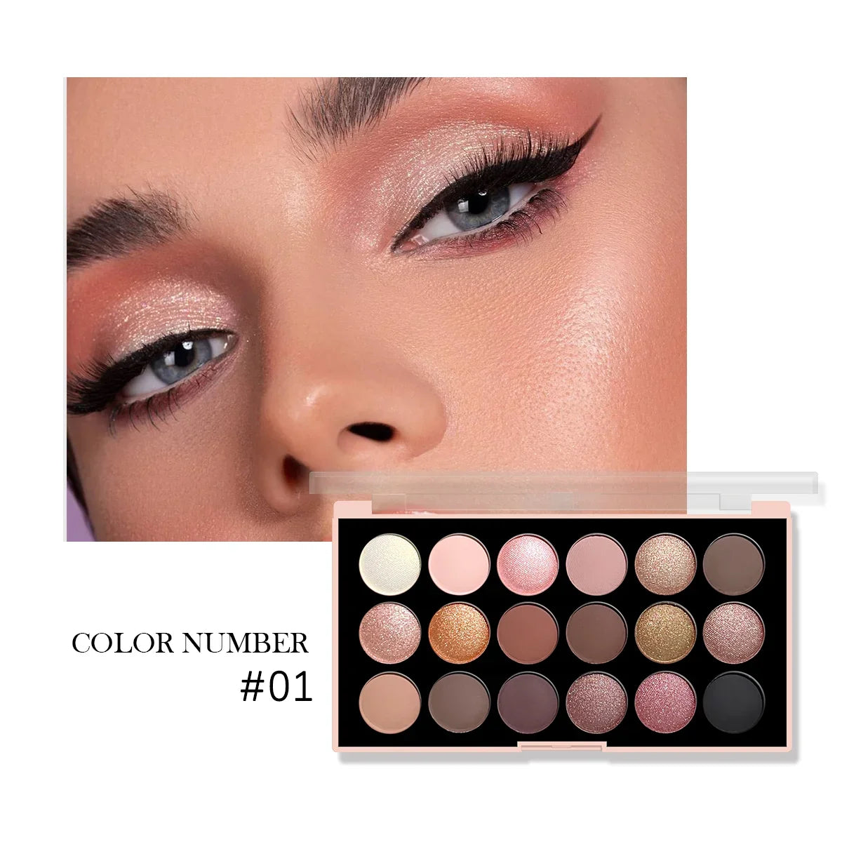 18-Color Eyeshadow Palette – Pearlescent, Matte, Fine Shimmer, Glitter, Earth Tones, Long-Lasting, High-Performance