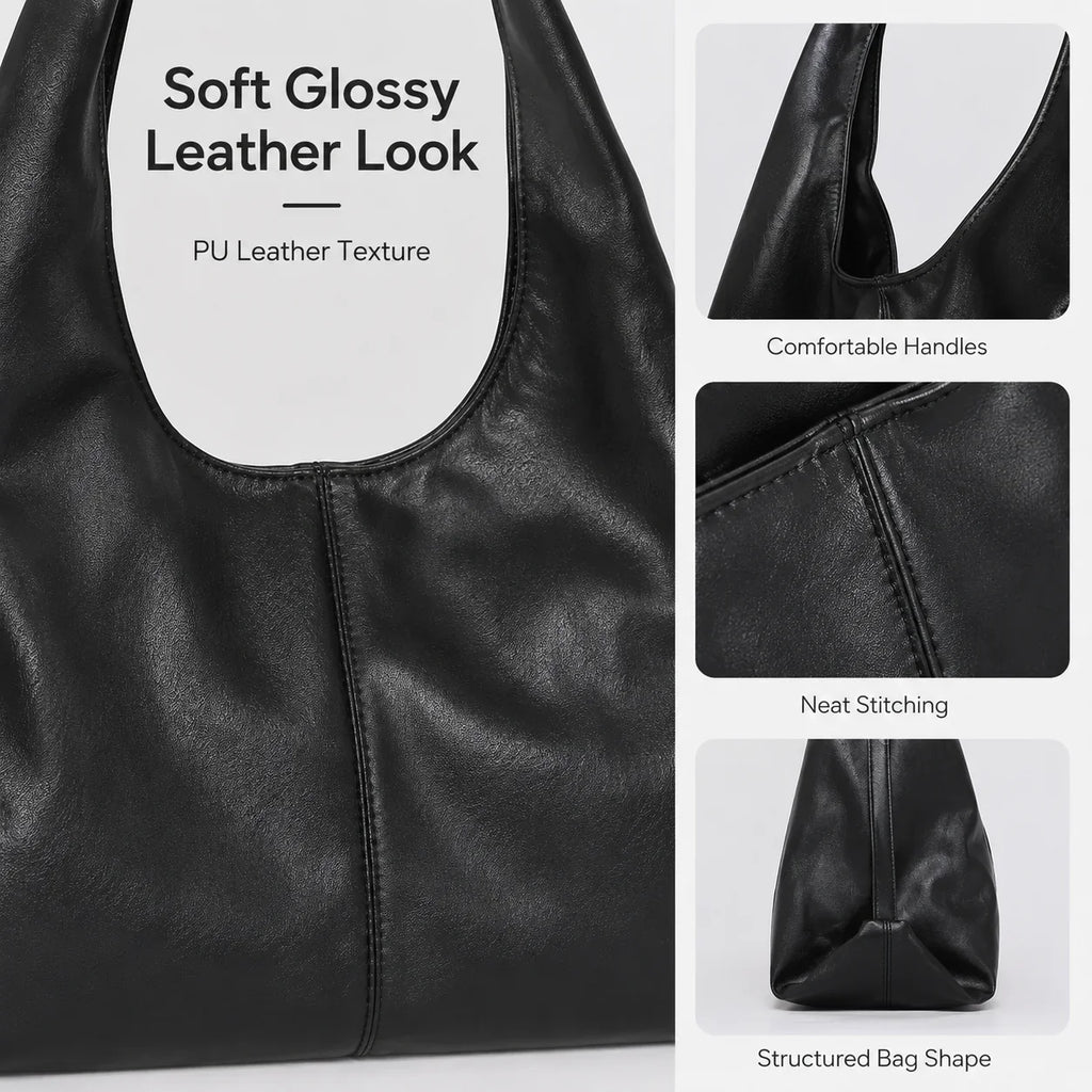 Unbranded Women PU Leather Hobo Shoulder Bag - Large Capacity Daily Commute Tote