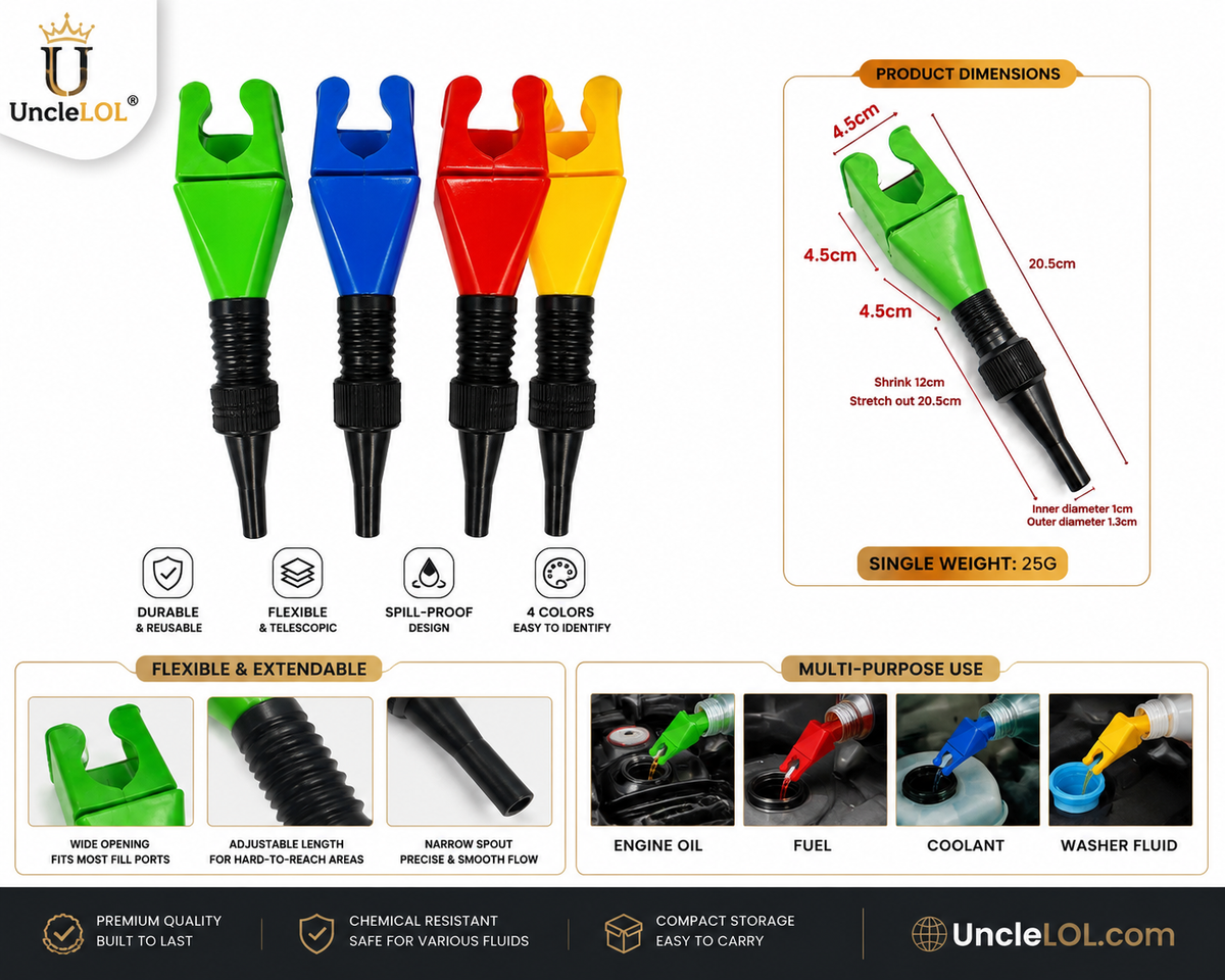 1 Pack Flexible Telescopic Refueling Funnel Set | Multi-Purpose Oil & Fuel Funnels | UncleLOL