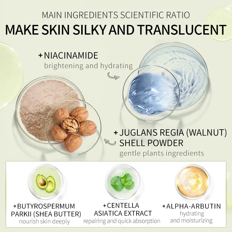 Shea Butter Exfoliating Scrub Cream Face Body Deep Pores Avocado Smooth Treatment Cleansing Wash Peach Acne Face Whitening