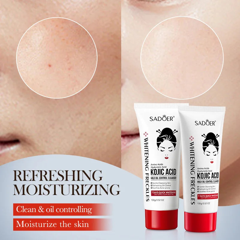 SADOER Kojic Acid Facial Cleanser Face Wash Foam Facial Cleansing Mossee Moisturizing Brightening Facial Skin Care Products