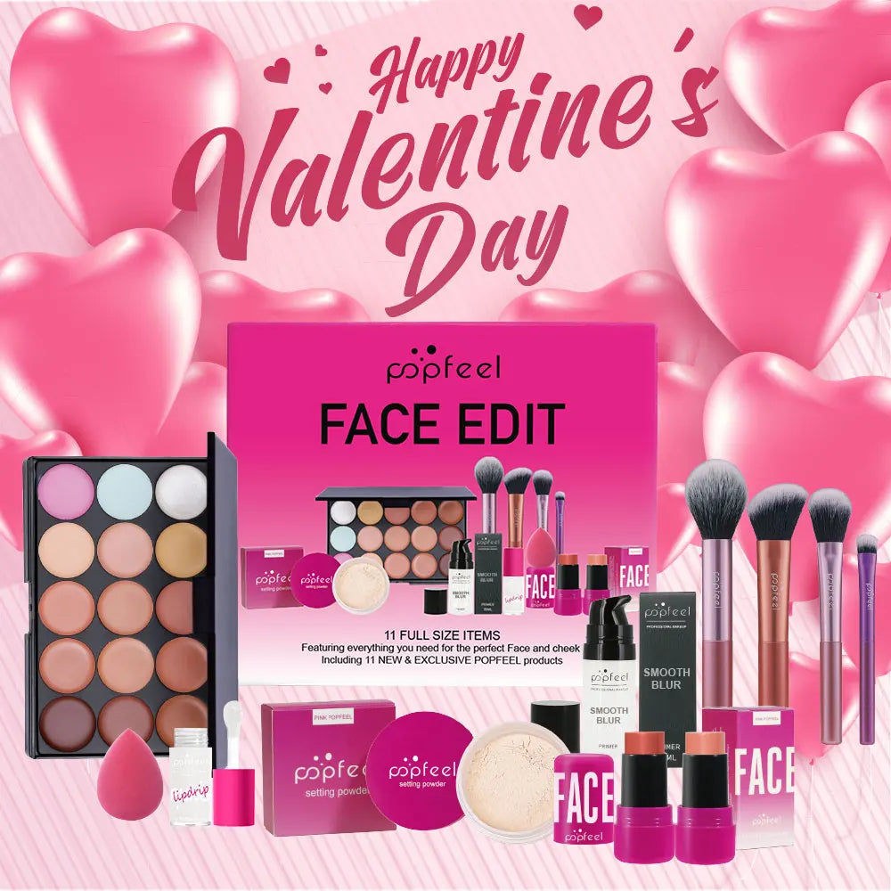 POPFEEL Valentine's Day and Holiday Makeup Gift Set - All-in-One 11-Piece Makeup Kit for Girls and Women, Featuring Concealer