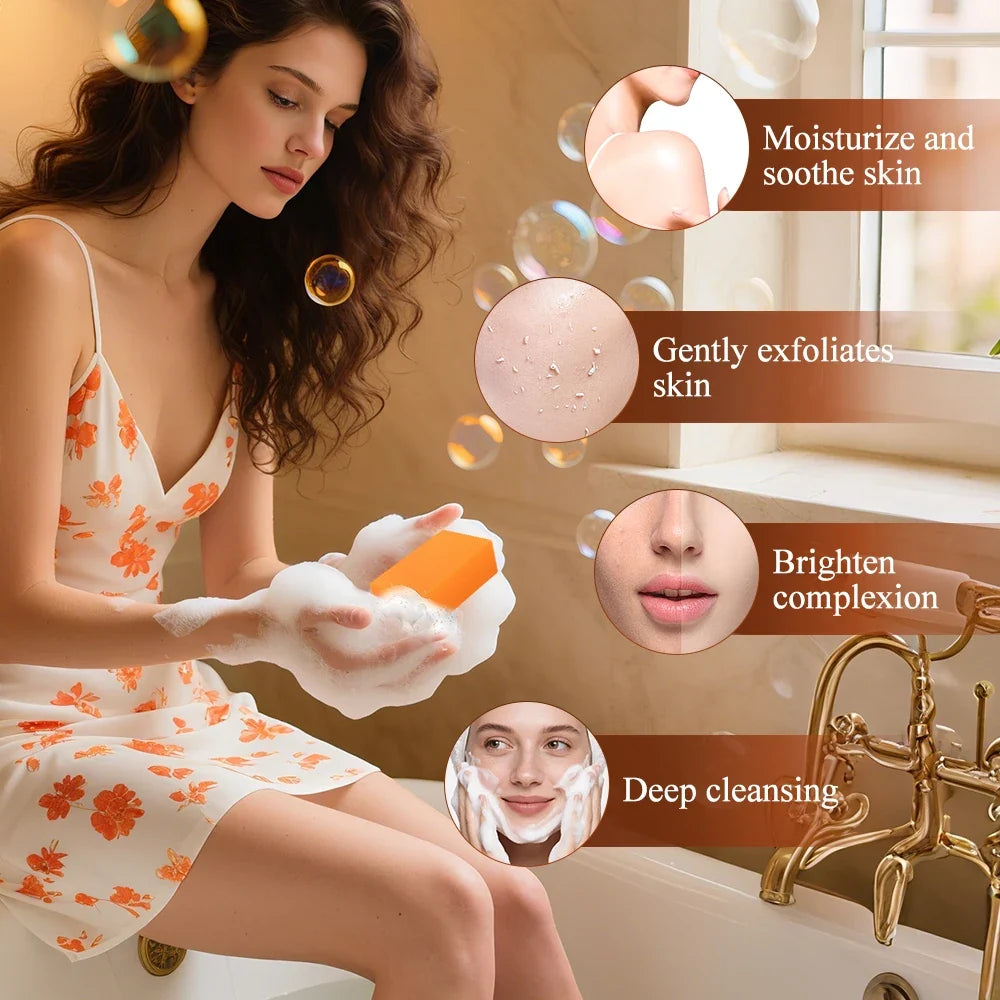 1/2PCS Persimmon Cleansing Soap Bar With Foaming Net Body Care Face Wash Exfoliating Whitening Soap Fruit Handmade Shower Soap