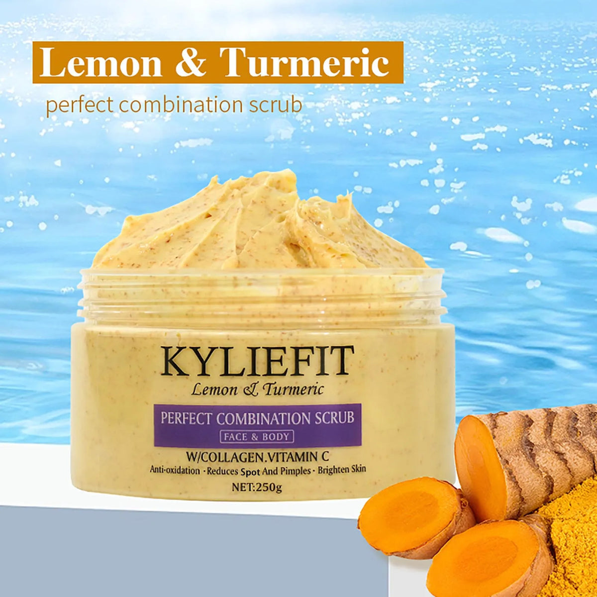 Natural Turmeric Scrub, For Face & Body, Brightening, Reduce Acne, Clean And Smooth Skin, Deeply Exfoliates, 250g/8.8 oz