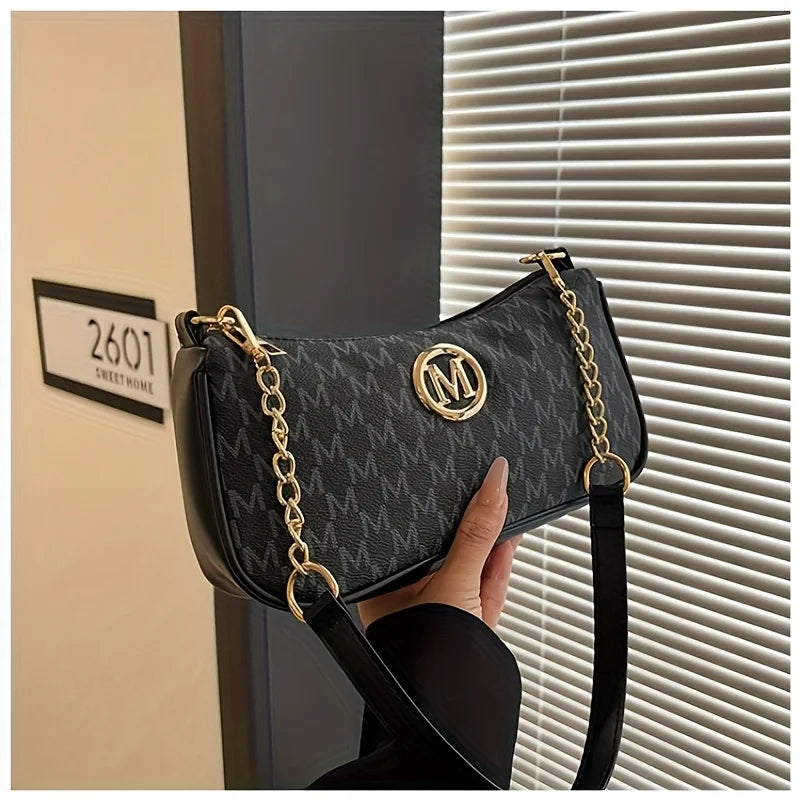 FXZLLQ Vintage Letter Print Crossbody Bag for Women - Adjustable Chain Shoulder Strap