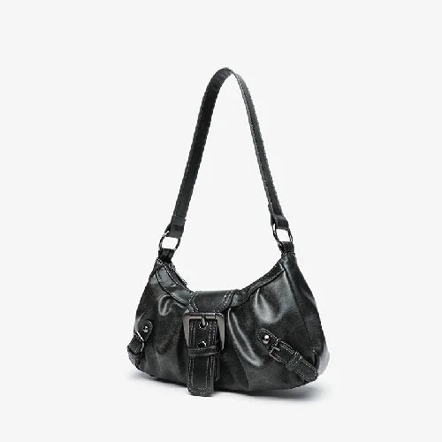 HEONYIRRY Maillard Style Retro Small Bag Spicy Girl Y2K Wasteland Vintage Leather Shoulder Armpit Bag - Zipper Closure